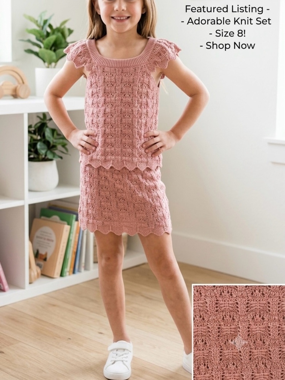 New Haute Hippie girls  pink crocheted knit top with skirt